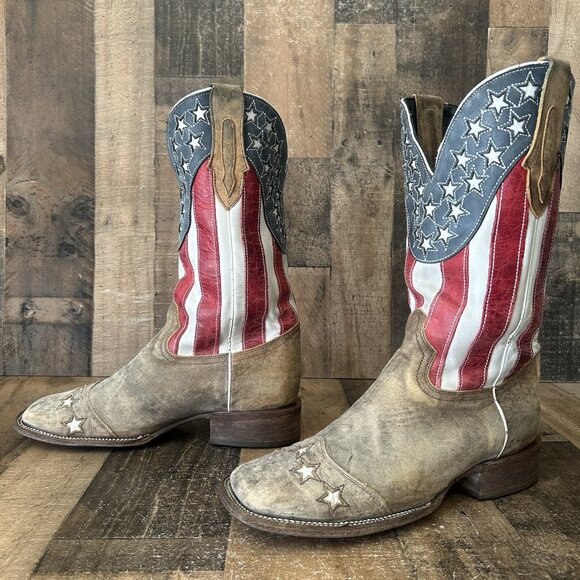 JB Dillon JBR2009 Square Toe Flag Suede Western Cowboy Boots Mens 11 EE - Picture 10 of 12